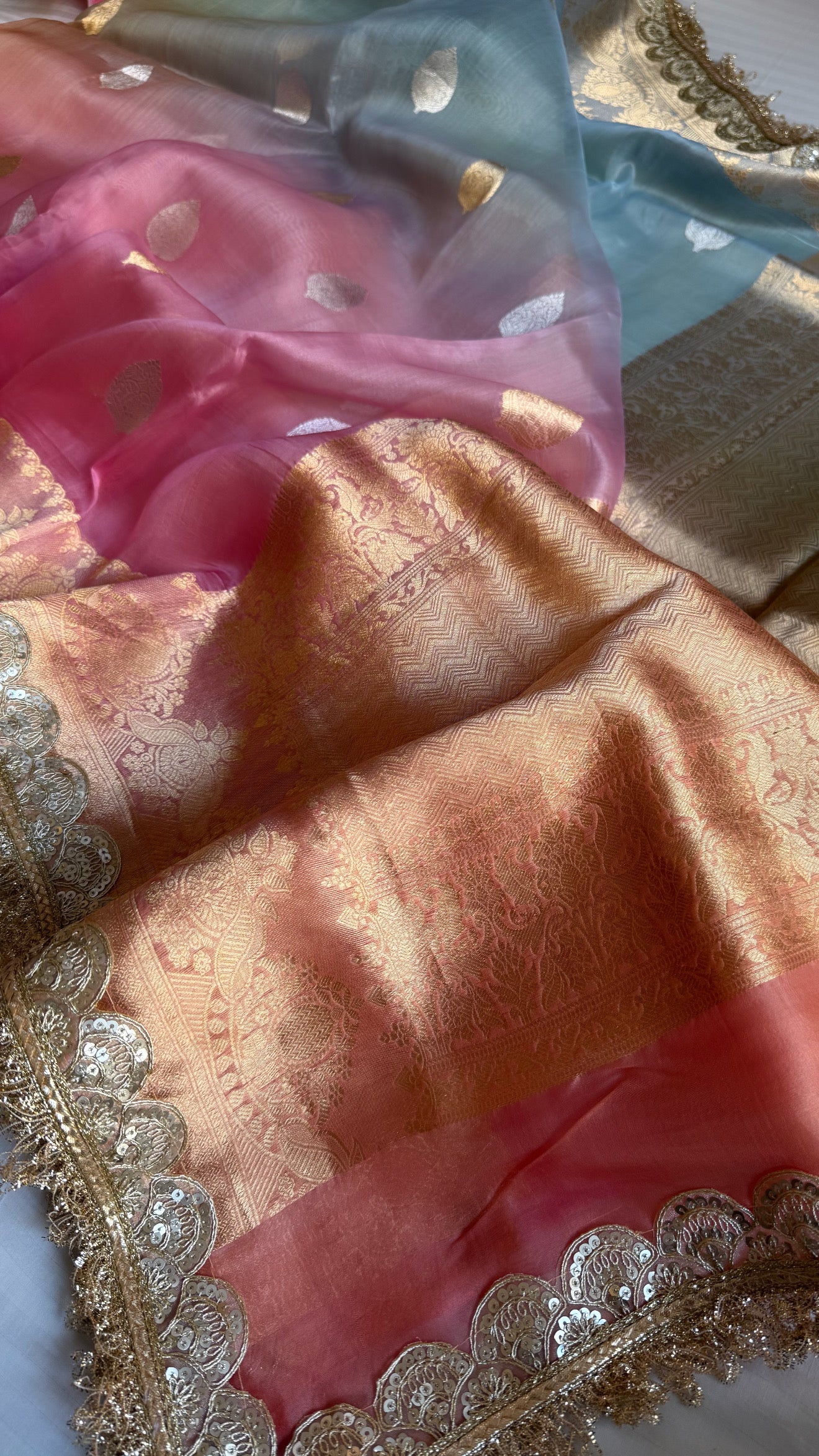 4D shaded rang birangi kora silk multicoloured kadhwa saree